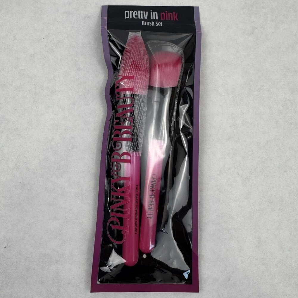 Pinky B Beauty Pretty In Pink 2-Piece Makeup Brush Set Powder Blush Contour NEW